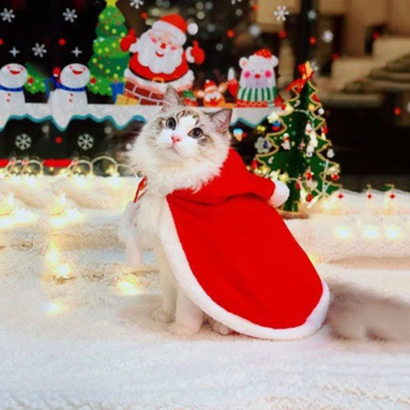 Cat Costume Santa Cosplay Funny Transformed Cat/Dog Pet Christmas Cape