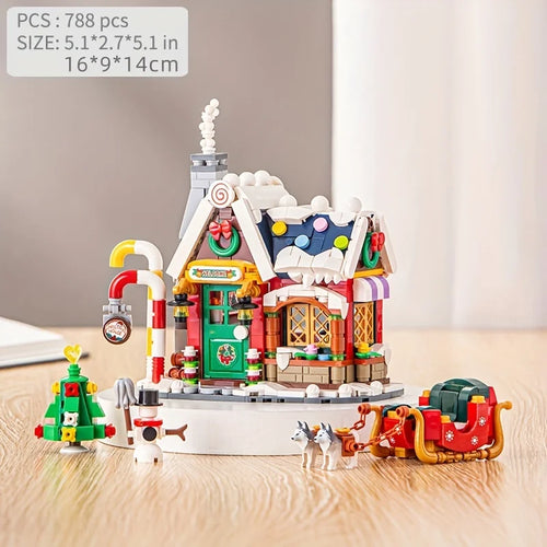 Unique Christmas Gift Forest House Building Blocks Snowman Cabin Toy