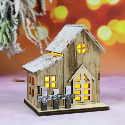 Christmas LED Light Wooden House Luminous Cabin Merry Christmas