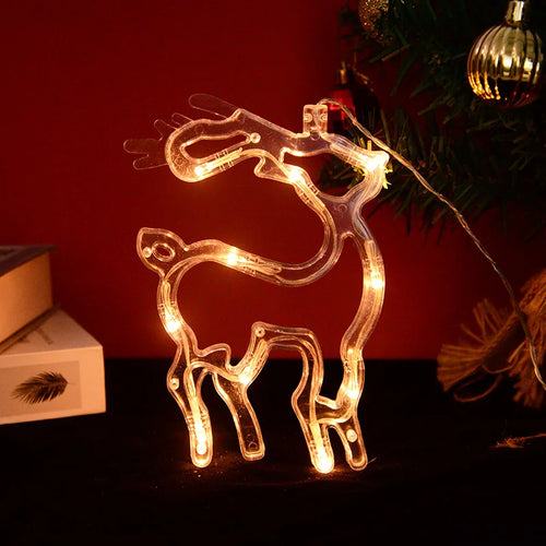 Christmas LED Light Snowflake Santa Deer Hanging Sucker Lamp Window