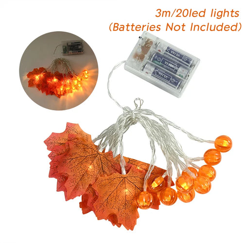 3M 20LED Pumpkin Maple Leaves Light String Garland Battery Powered