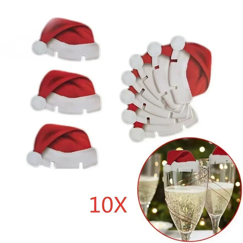 10/20/30PCS Christmas Cup Card Santa Hat Wine Glass Decor Ornaments