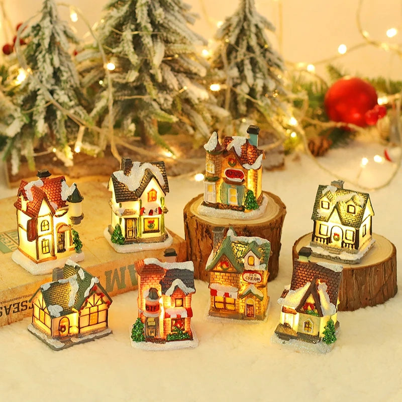 Christmas LED Light Wooden House Luminous Cabin Merry Christmas