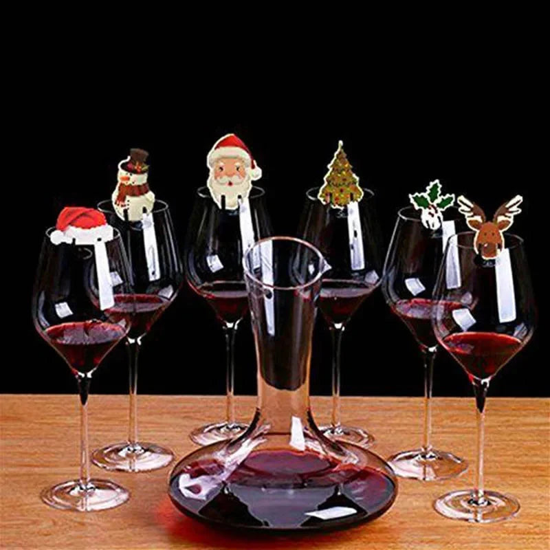 10pc/set Wine Cup Card Christmas Decor Santa Hat Glass Decor Xmas Tree