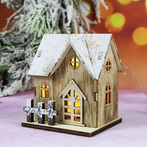 Christmas LED Light Wooden House Luminous Cabin Merry Christmas