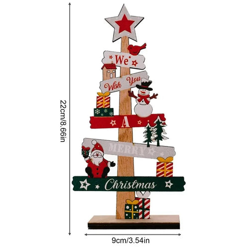 Wooden Christmas Tree Desktop Ornament Santa Claus Merry Christmas