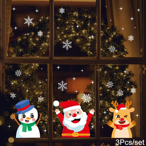 1Set Santa Claus Snowman Elk Window Stickers Snowflake Electrostatic