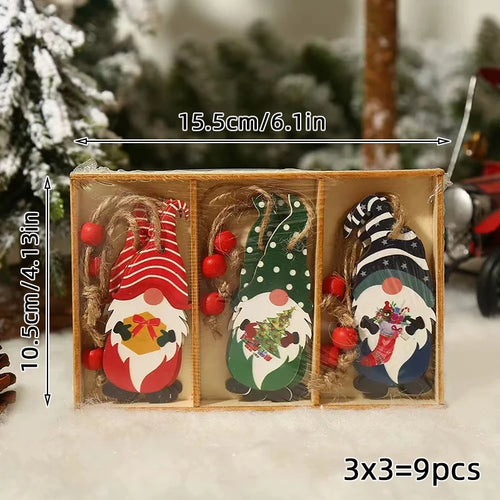 9/12pcs Christmas Dwarf Wooden Pendant Christmas Tree Hanging