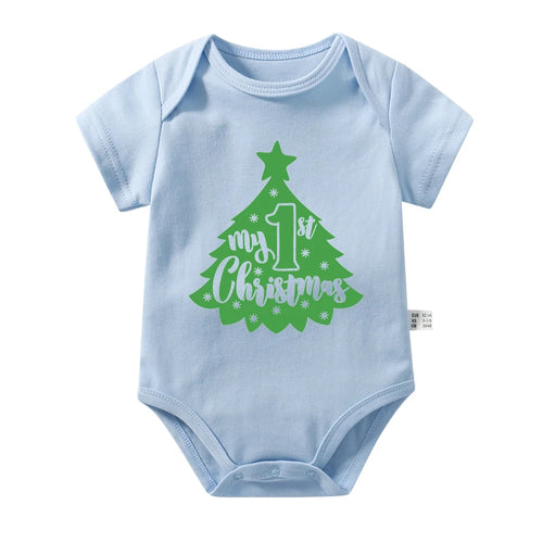 Cute My 1st Christmas Print Newborn Baby Bidysuits Cotton Short Sleeve