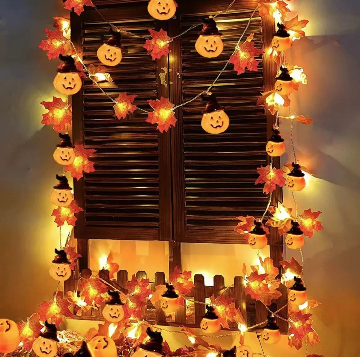 Artificial Autumn Maple Leaves Pumpkin Garland LED Fairy String Light