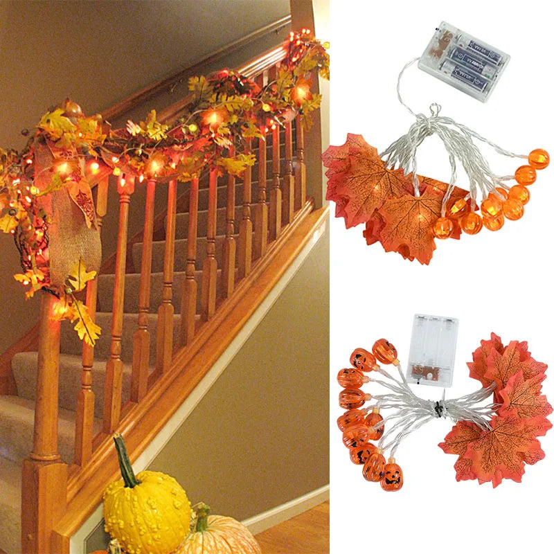 3M 20LED Pumpkin Maple Leaves Light String Garland Battery Powered