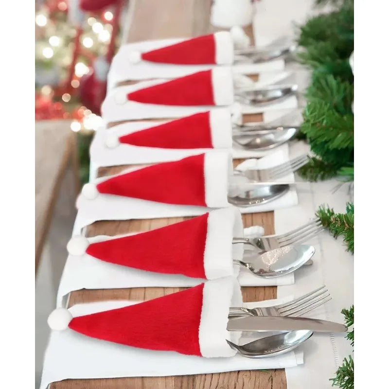 Merry Christmas 2023 Christmas Tableware Bag Holder Christmas Hat Fork