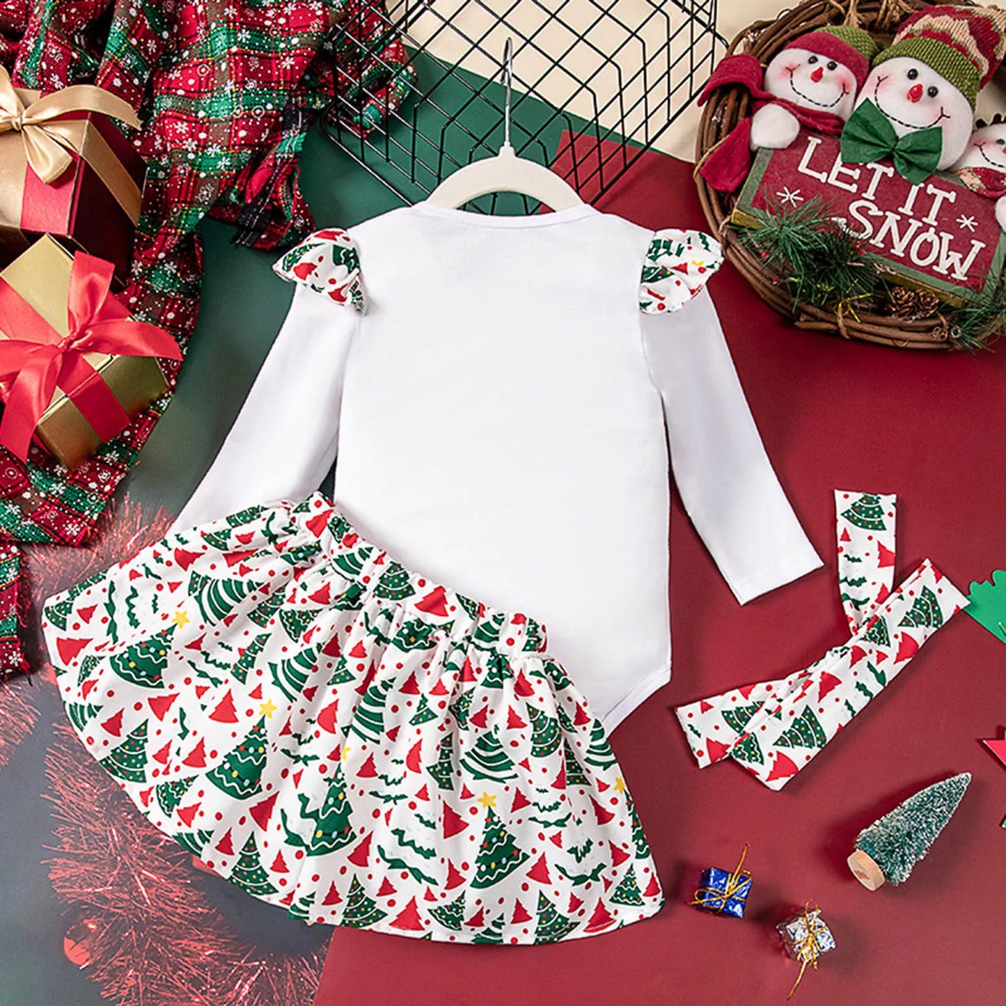 Infant Toddler Girls Clothes Sets Letters Cartoon Chrismas Tree Print