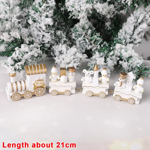 Wooden Train Christmas Ornaments Santa Cake Decoration Merry Christmas