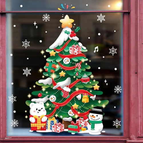 1Set Santa Claus Snowman Elk Window Stickers Snowflake Electrostatic