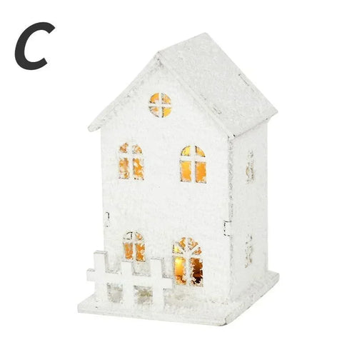 Xmas Ornament Christmas Led Light Wooden House with Snowflake Luminous