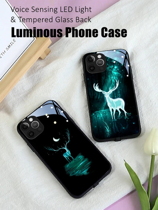 Couples Reindeer LED Light Glowing Luminous Tempered Glass Phone Case