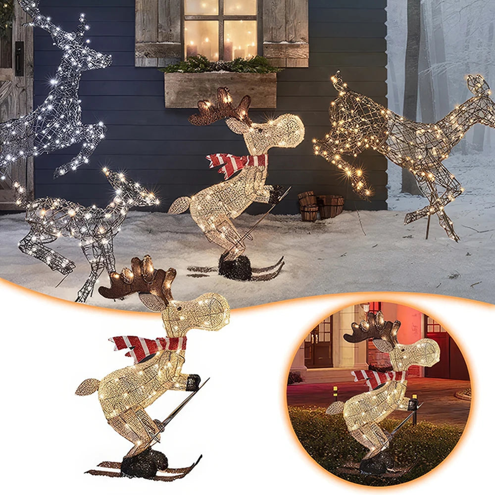 Lighted Reindeer Ornaments Glowing Ski Deer Statue with LED Lights