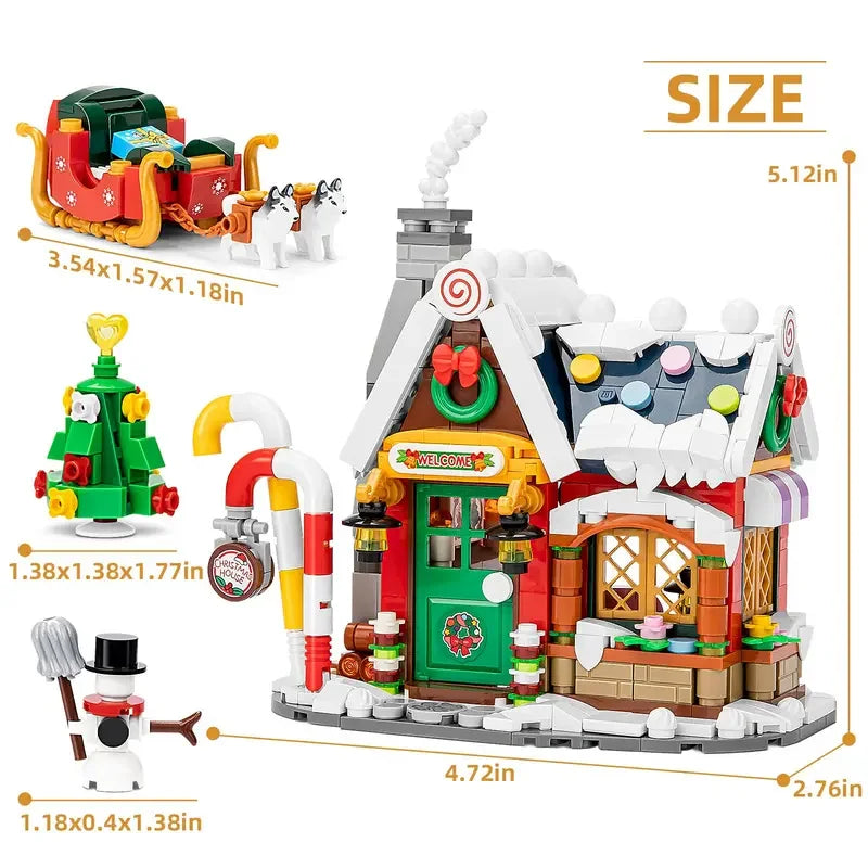 Unique Christmas Gift Forest House Building Blocks Snowman Cabin Toy