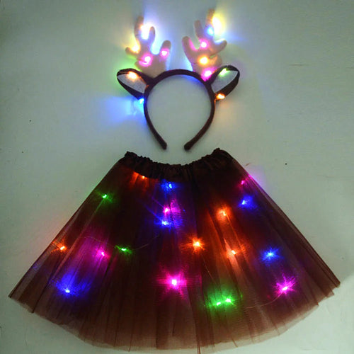 Women Kids Fairy Costume Girls Light Up Led Tutu Skirt Glow Magic Elk