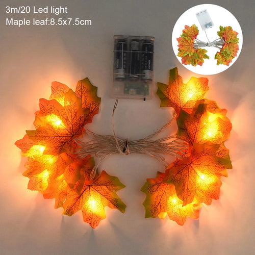 3M 20LED Pumpkin Maple Leaves Light String Garland Battery Powered