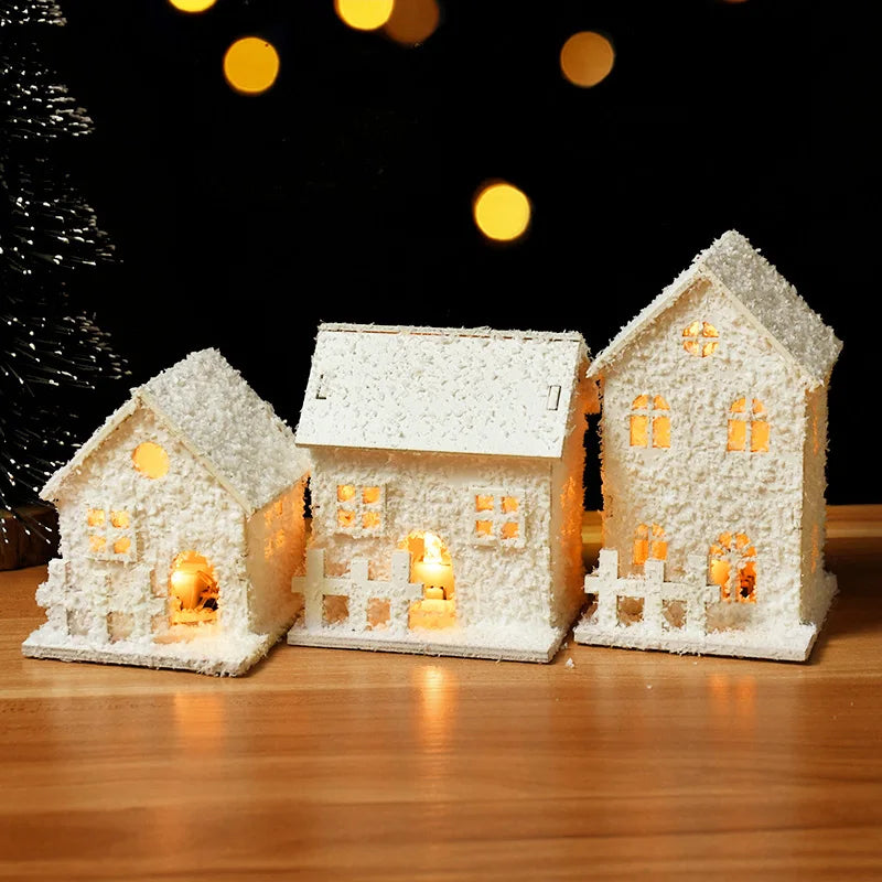 2024 Christmas Led Light Wooden House with Snowflake Luminous Cabin