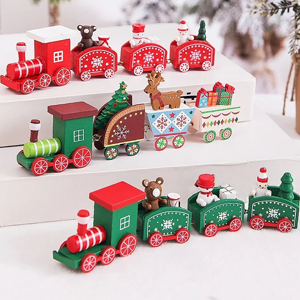 Wooden Train Christmas Ornaments Santa Cake Decoration Merry Christmas