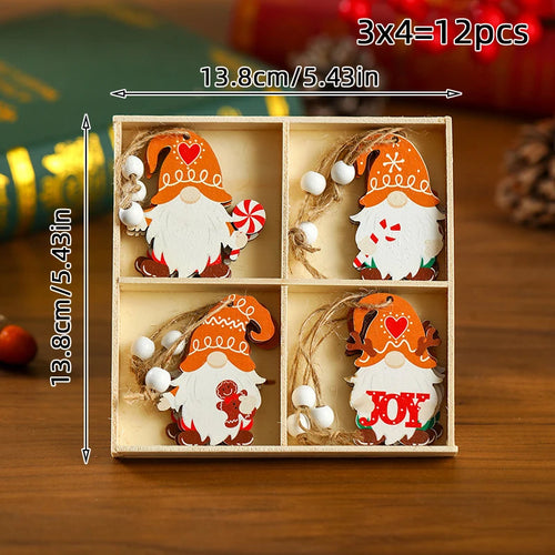 9/12pcs Christmas Dwarf Wooden Pendant Christmas Tree Hanging