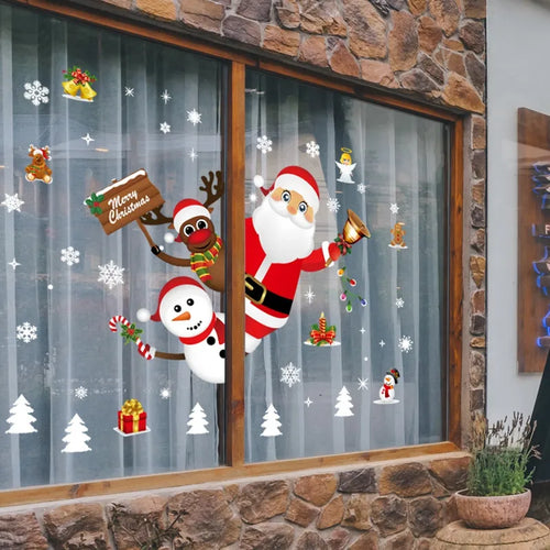 1Set Santa Claus Snowman Elk Window Stickers Snowflake Electrostatic