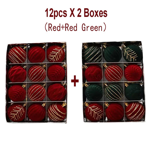 6/12pcs 6cm Wine Red Christmas Ball Ornaments Dark Green White