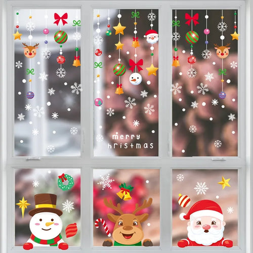 1Set Santa Claus Snowman Elk Window Stickers Snowflake Electrostatic