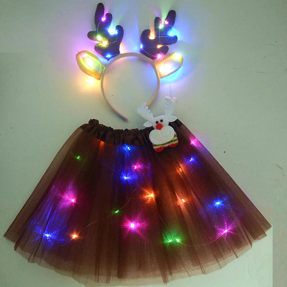 Women Kids Fairy Costume Girls Light Up Led Tutu Skirt Glow Magic Elk