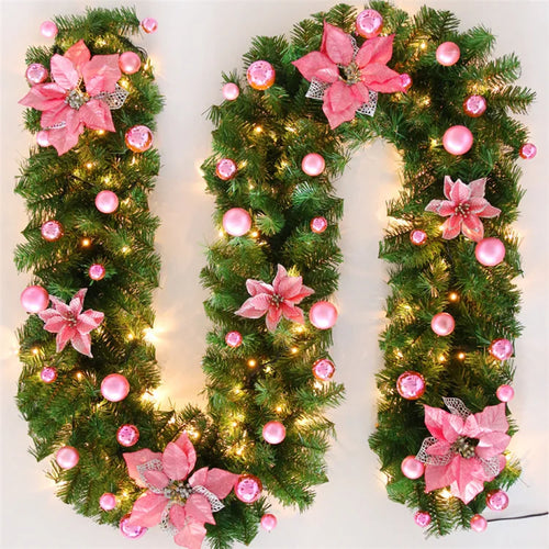 Christmas Decoration 2.7m Rattan Garland Wreath With Led Light Door