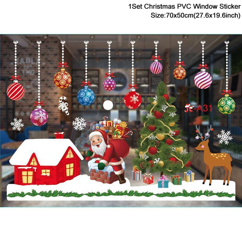 1Set Santa Claus Snowman Elk Window Stickers Snowflake Electrostatic