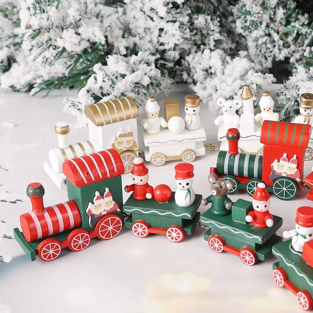 Wooden Train Christmas Ornaments Santa Cake Decoration Merry Christmas