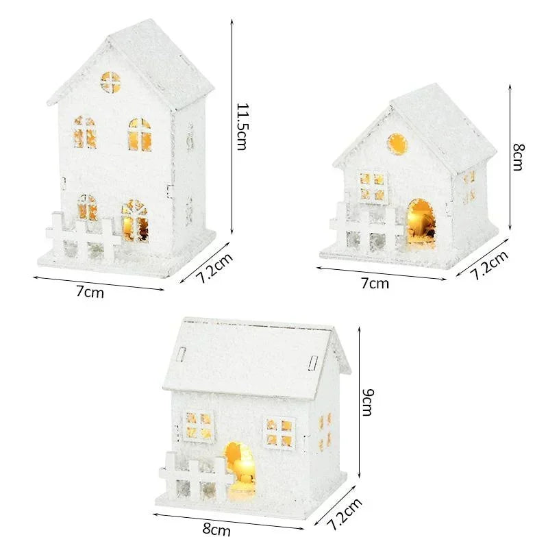 Xmas Ornament Christmas Led Light Wooden House with Snowflake Luminous