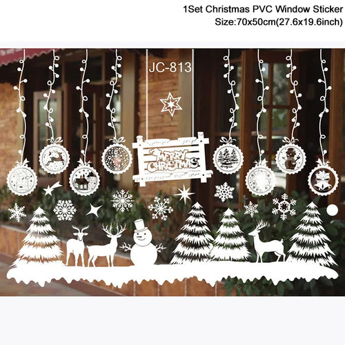 1Set Santa Claus Snowman Elk Window Stickers Snowflake Electrostatic