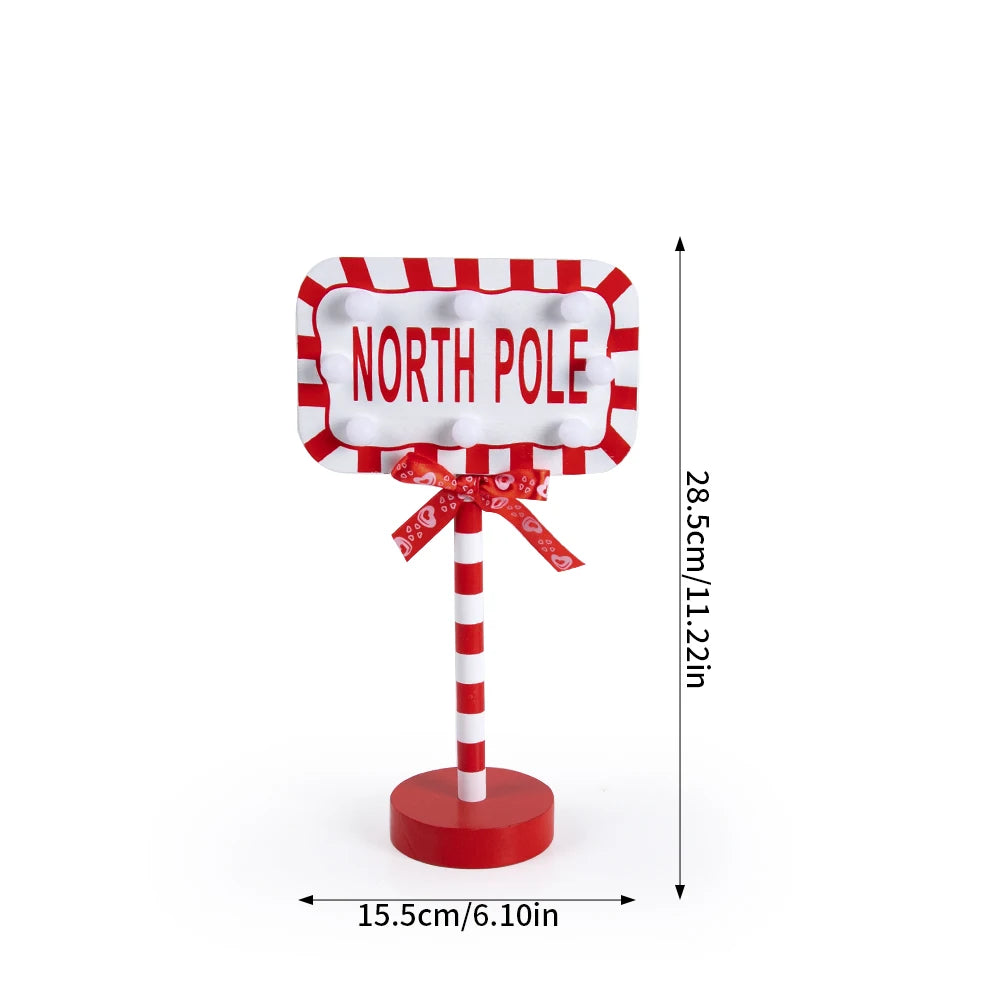 Christmas Retro Lamp North Pole Sign LED Light Santa Stop Here Street