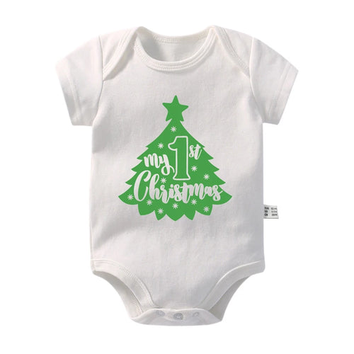 Cute My 1st Christmas Print Newborn Baby Bidysuits Cotton Short Sleeve