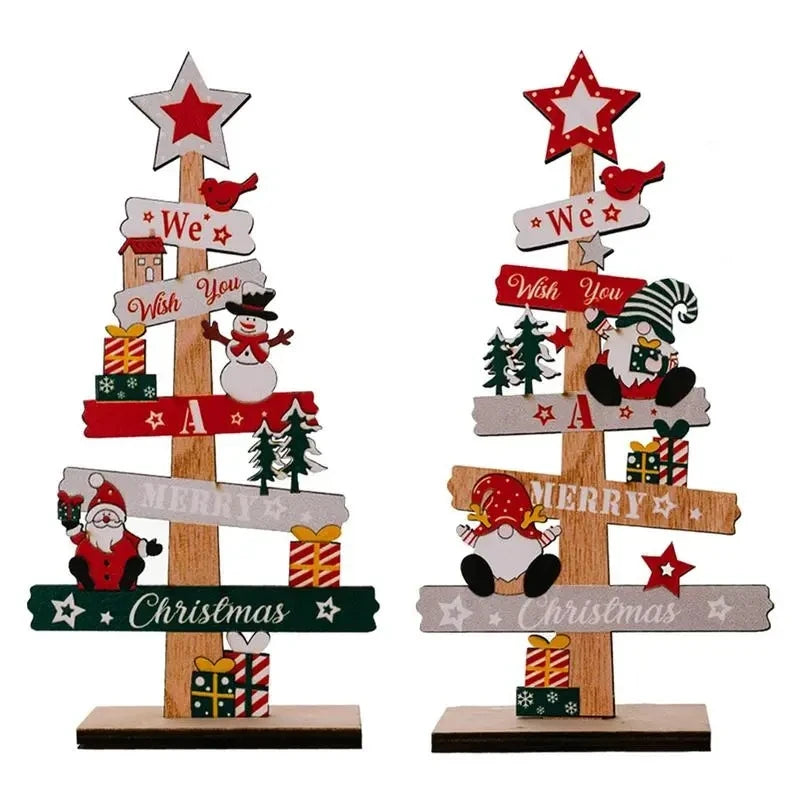 Wooden Christmas Tree Desktop Ornament Santa Claus Merry Christmas