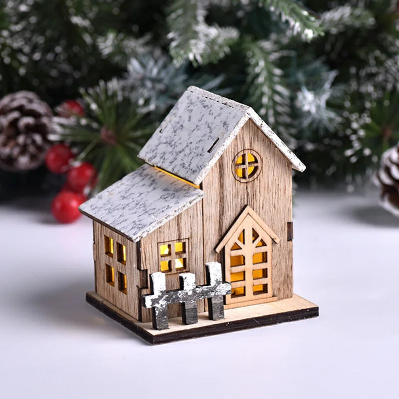 Christmas LED Light Wooden House Luminous Cabin Merry Christmas