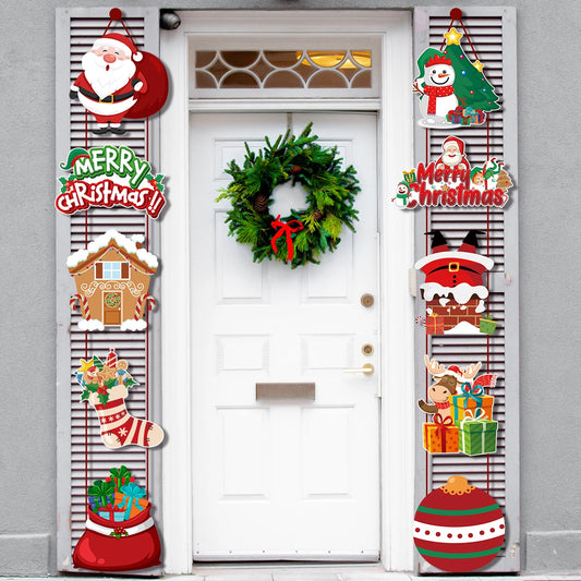 Merry Christmas Hanging Door Banner Santa Claus Snowman Couplet