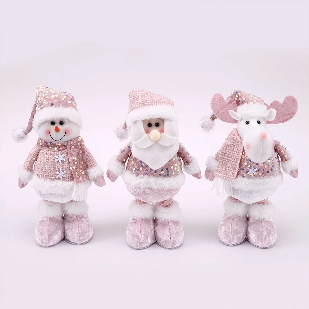 1pc-New Santa Claus Snowman Elk Pink Sequin Telescopic Doll Merry