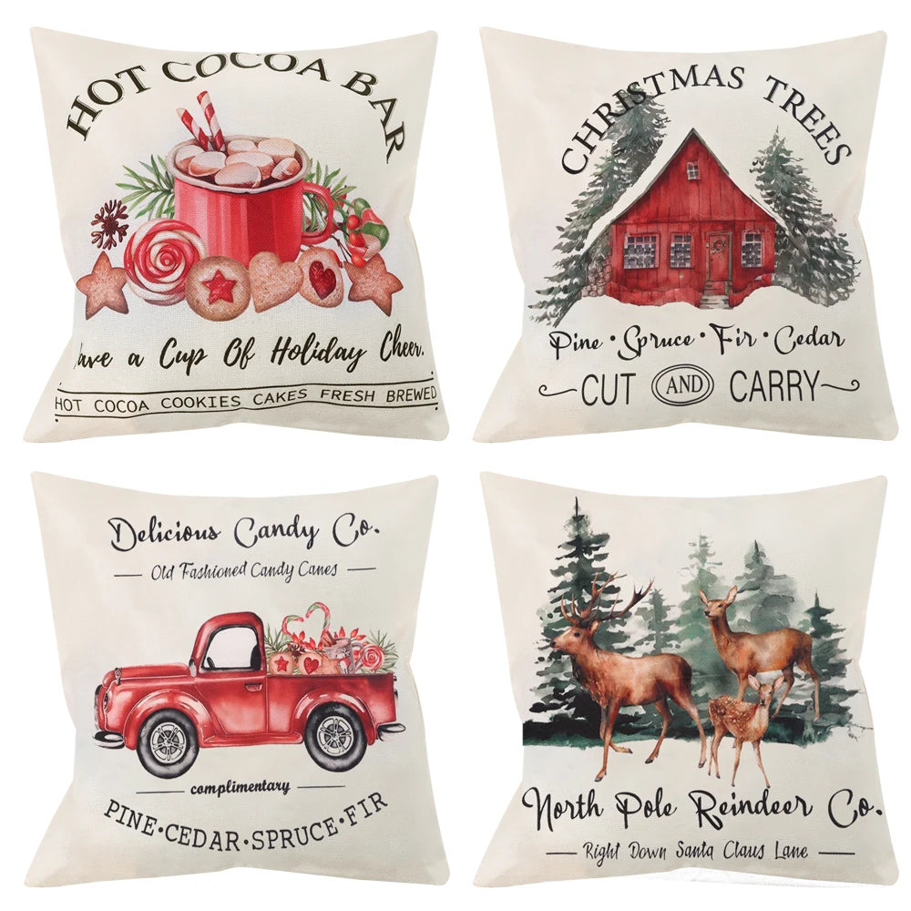 Linen Merry Christmas Pillow Cover 45x45cm Throw Pillowcase Winter