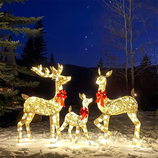 1-3Pcs Acrylic Elk Deer LED Light Reindeer Family Decor Lighted Deer