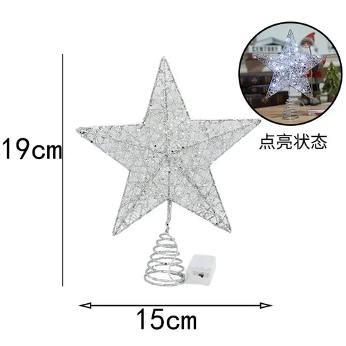 Iron Glitter Christmas Tree Topper Star with LED Copper Wire Lights