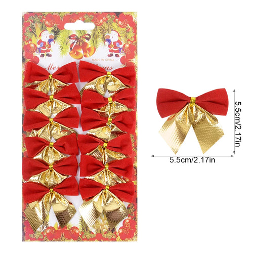 12/24pcs Christmas Bow Red Gold Mini Xmas Tree Bowknot Pendant