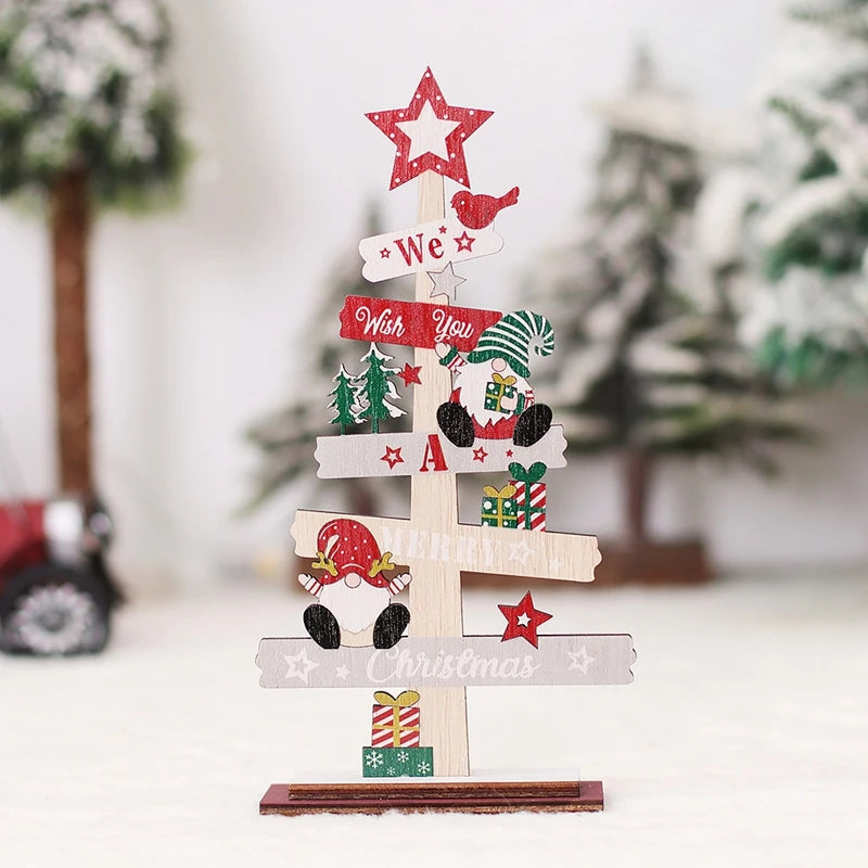 Wooden Christmas Tree Desktop Ornament Santa Claus Merry Christmas