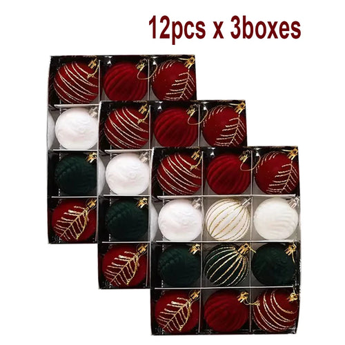 6/12pcs 6cm Wine Red Christmas Ball Ornaments Dark Green White