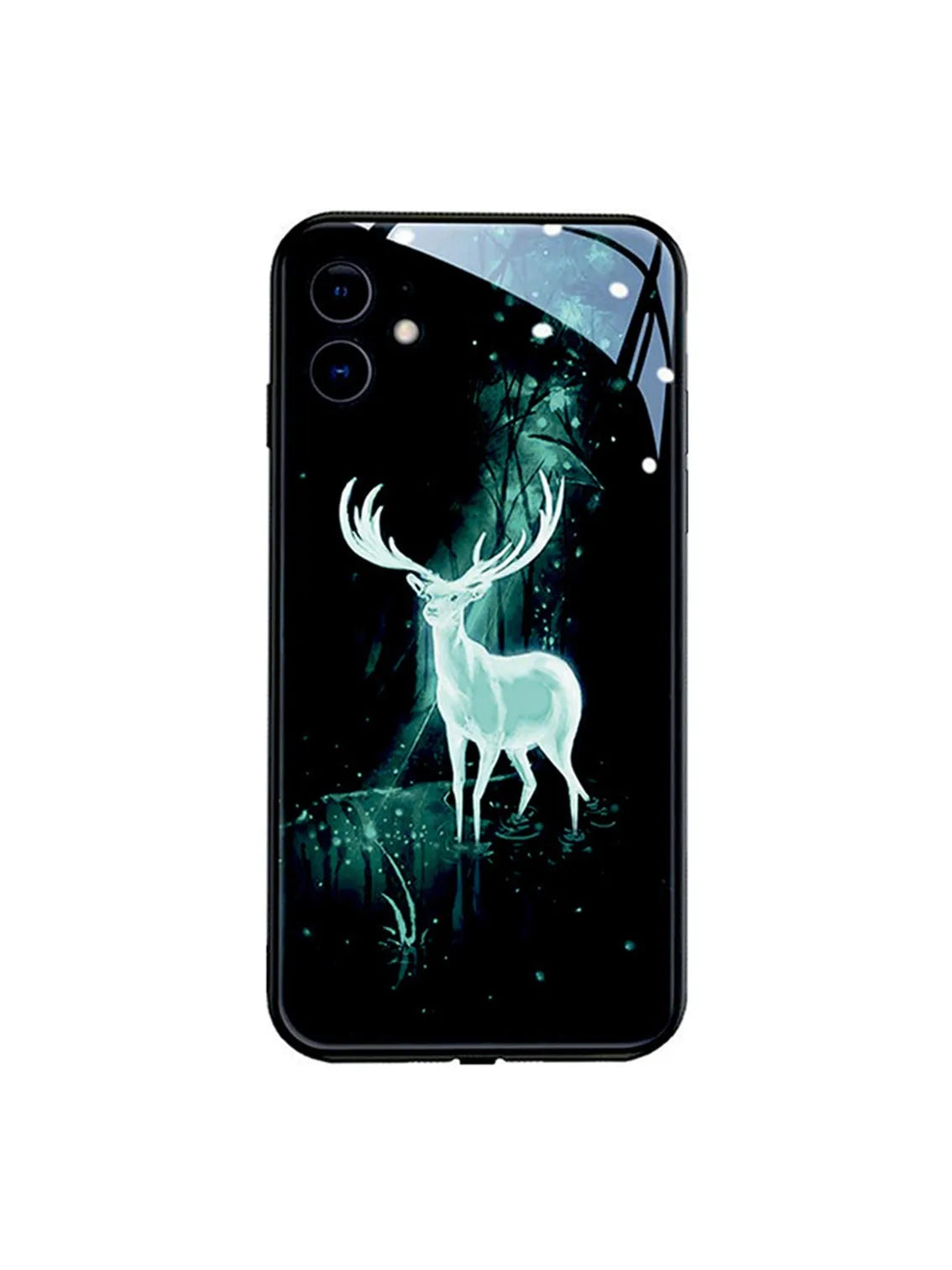 Couples Reindeer LED Light Glowing Luminous Tempered Glass Phone Case